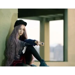 Anime cosplay peruk reparation ansikte mittbena lugg taro lila 100cm peruk> Peruker