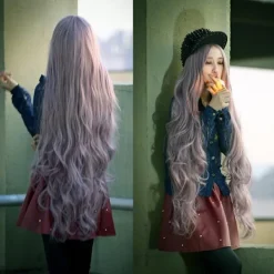 Anime cosplay peruk reparation ansikte mittbena lugg taro lila 100cm peruk><noscript><img width=