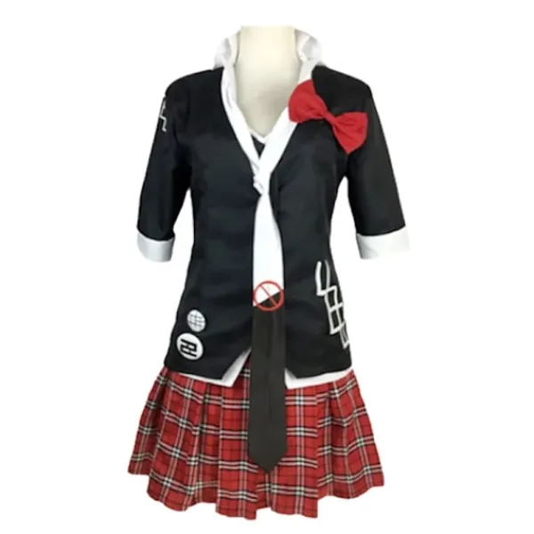 KOOLYOU Anime Danganronpa Enoshima Junko Cosplay Kostym Uniform Cafe Arbetskläder Kort Kjol Dubbel Svans Fläta Peruk Halloween Kostym only wig> Peruker