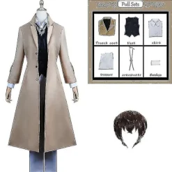 Anime Dazai Osamu Cosplay Kostym Bungo Stray Dogs Cosplay Lång Jacka Kappa Dazai Osamu Peruk Halloween Jul Kostym dräkt och peruk dräkt och peruk L | Fyndiq> Peruker