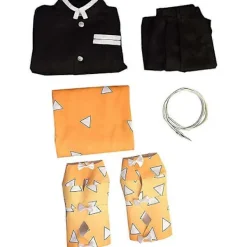 Anime Demon Slayer Agatsuma Zenitsu Cosplay Kostym Kimono Kappa Utrustning Halloween Maskerad Kostym Set-WELLNGS M> Dräkter