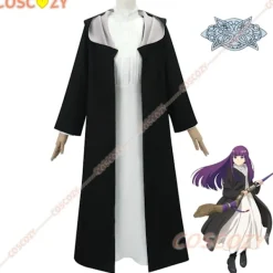 KOOLYOU Anime Frieren: Beyond Journey's End Fern Cosplay Kostym Vit Lång Klänning och Svart Robe Lila Peruk Huvudbonad Halloween Dräkt Wig only><noscript><img width=