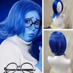 Anime Insidan Ut 2 Sorgsen Cosplay Peruk Kvinnor Män Kort Blå Bob Peruk Rakt Hår Halloween Juldräkt><noscript><img width=