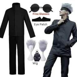 Anime Jujutsu Kaisen Gojo Satoru Cosplay Kostym Ögonlapp Peruker Glasögon Kostym Halloween Kostymer för Män-Perfet S> Peruker