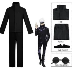 Anime Jujutsu Kaisen Gojo Satoru Cosplay Kostym Ögonlapp Peruker Glasögon Kostym Halloween Kostymer för Män-Perfet S><noscript><img width=