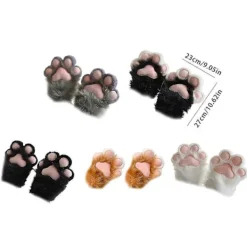 BRONZE Anime Katt Tassar Handskar Furry Plysch Djurtassar Handskar för Flicka Vuxen Halloween Party Kostym Handskar Cosplay Tillbehör Svart [BR]><noscript><img width=