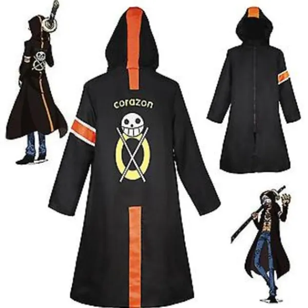 Anime One Piece Cosplay Trafalgar Law Cosplay Kostym Svart Lång Hoodie Kappa Halloween Kostym För Vuxen Man (S)> Dräkter