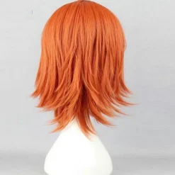 Anime One Piece Nami peruk orange, lämplig för rollspelsfester, lockigt hår, smink, dansfester, syntetisk peruk orange><noscript><img width=