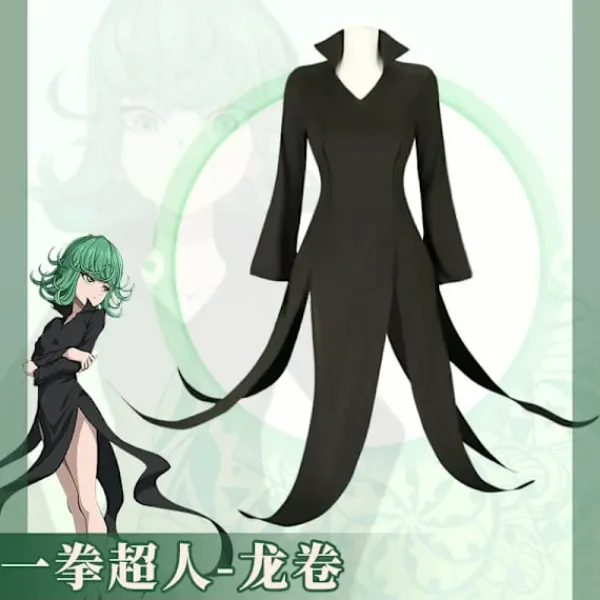 Anime One Punch Man Terrible Tornado Cosplay Kostym Senritsu No Tatsumaki Peruk Sexig Svart Klänning Halloween Uniform för Barn och Vuxen L> Peruker