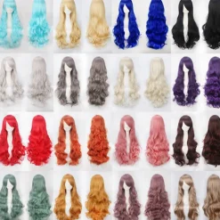 Anime peruk cos knappnät högtemperatur silke 80CM långt lockigt hår-K027-03> Peruker