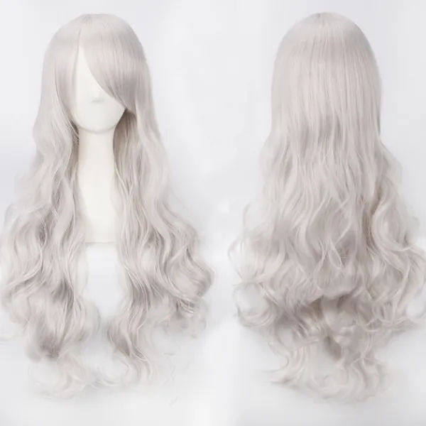 Anime peruk cos knappnät högtemperatur silke 80CM långt lockigt hår-K027-05> Peruker