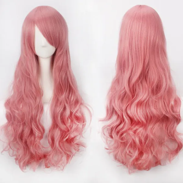 Anime peruk cos knappnät högtemperatur silke 80CM långt lockigt hår-K027-11> Peruker