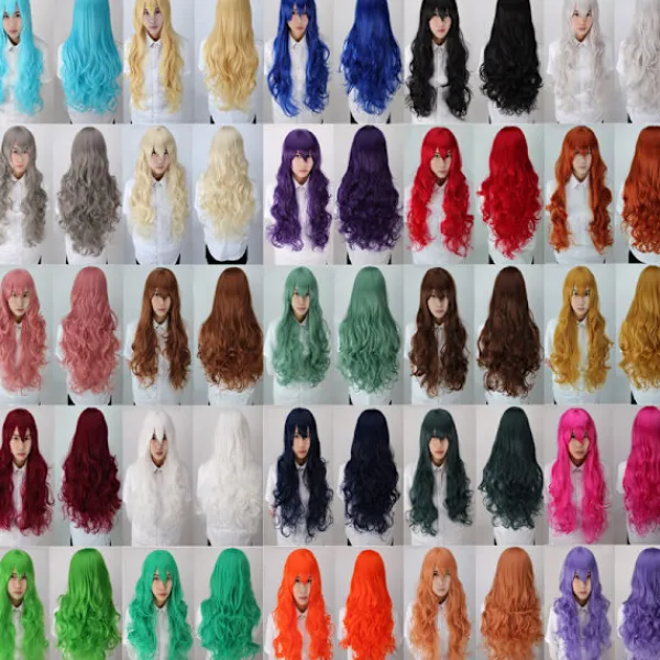 Anime peruk cos knappnät högtemperatur silke 80CM långt lockigt hår-K027-29> Peruker