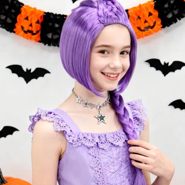 Anime Peruk Häxjakt Rumi Barnperuk Lågtemperatur Silke Lila Enkel Fläta Peruk Set> Peruker