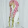 Anime rosa och grön peruk för Mitsuri Cosplay flätad hårperuk med flätor Halloween fest peruk + mössa,wz-2055 (FMY)> Peruker