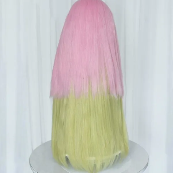 Anime Rosa och Grön Peruk för Mitsuri Cosplay Flätad Hårperuk med Flätor Halloweenfest Peruk + Mössa, wz-2055 (FMY)> Peruker