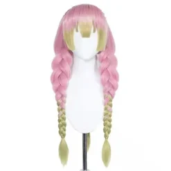 Anime Rosa och Grön Peruk för Mitsuri Cosplay Flätad Hårperuk med Flätor Halloweenfest Peruk + Mössa, wz-2055 (FMY)><noscript><img width=