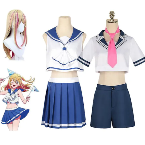 Anime Ruby Hoshino Cosplay Uniform Peruk Oshi No Ko Akane Kurokawa Kvinnor Halloween Party Kostym Topp Kjol Shorts Slips Kostym XL 2> Dräkter