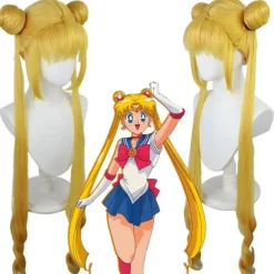 KOOLYOU Anime Sailor Moon Cosplay Kostym Tsukino Usagi Uniform Klänning Outfits Cosplay Gul Peruk Halloween Karneval Fest Kvinnor Barn only wig> Peruker