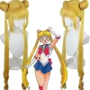 KOOLMEI Anime Sailor Moon Peruk Cosplay Kostym Dam Gyllene långt syntetiskt hår Halloween Party Rollspel Peruker> Peruker