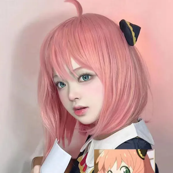 Anime Spy X Family Anya Forger Girls Rosa Cosplay Peruker Hår Acc> Peruker