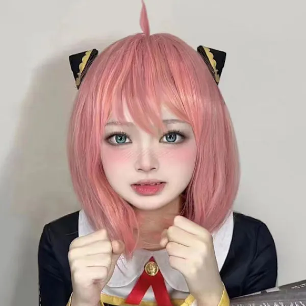 Anime Spy X Family Anya Forger Girls Rosa Cosplay Peruker Hår Acc> Peruker