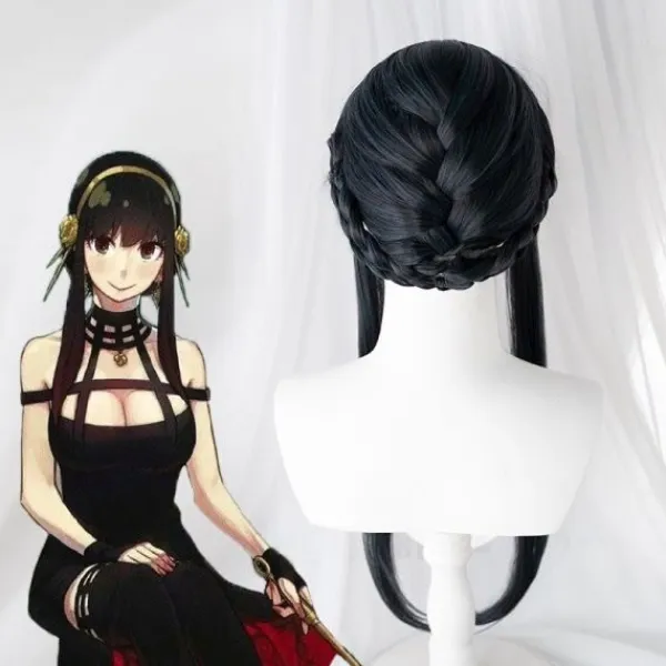 Anime SPY×FAMILY Yor Forger Lång Svart Cosplay Peruk Hårrulle Pl Svart One Size> Peruker