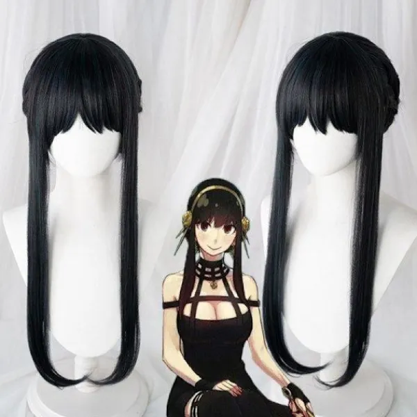 Anime SPY×FAMILY Yor Forger Lång Svart Cosplay Peruk Hårnät Svart One Size> Peruker