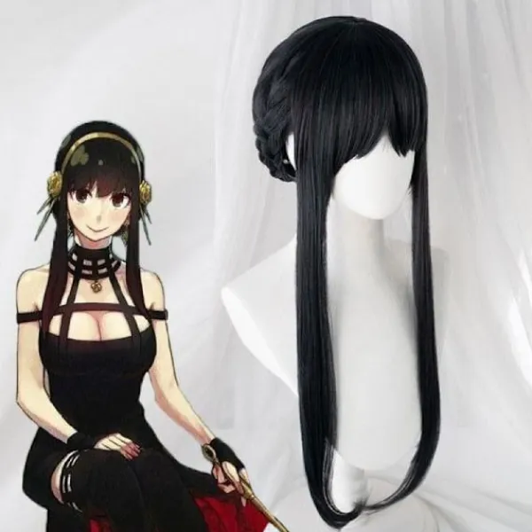 Anime SPY×FAMILY Yor Forger Lång Svart Cosplay Peruk Hårnät Svart One Size> Peruker