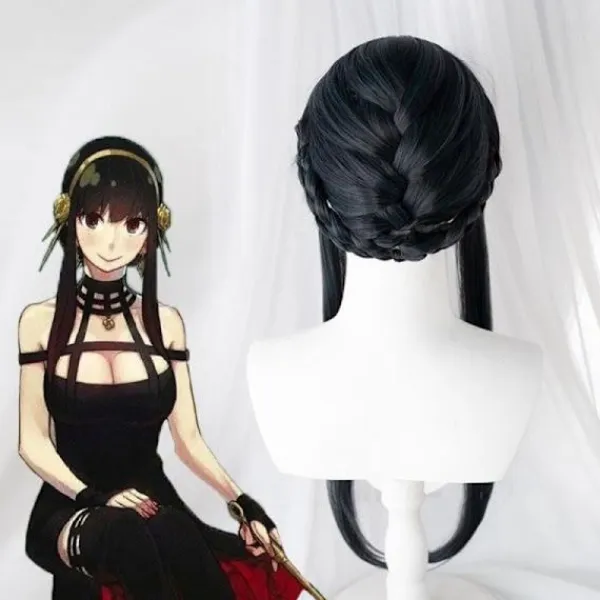 Anime SPY×FAMILY Yor Forger Lång Svart Cosplay Peruk Hårnät Svart One Size> Peruker