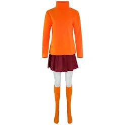 Anime Velma Cosplay Kostym Filmkaraktär Orange Uniform Halloween Kostym För Kvinnor Flickor Cosplay Kostym Peruk V XL><noscript><img width=