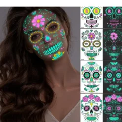 Beau Care Ansiktsbehandling tatuering dekal Bicolor luminescens Vatten till papper Vuxna och barn Halloween påsk jul Rave fest> Smink