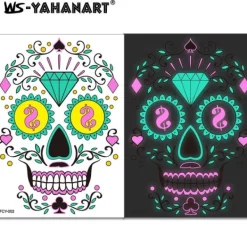 Beau Care Ansiktsbehandling tatuering dekal Bicolor luminescens Vatten till papper Vuxna och barn Halloween påsk jul Rave fest> Smink