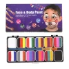 Ansiktskroppsfärgpalett Halloween Party Makeup Ansiktsmålningsset med pensel för barn vuxen> Smink