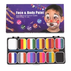 Ansiktskroppsfärgpalett Halloween Party Makeup Ansiktsmålningsset med pensel för barn vuxen> Smink
