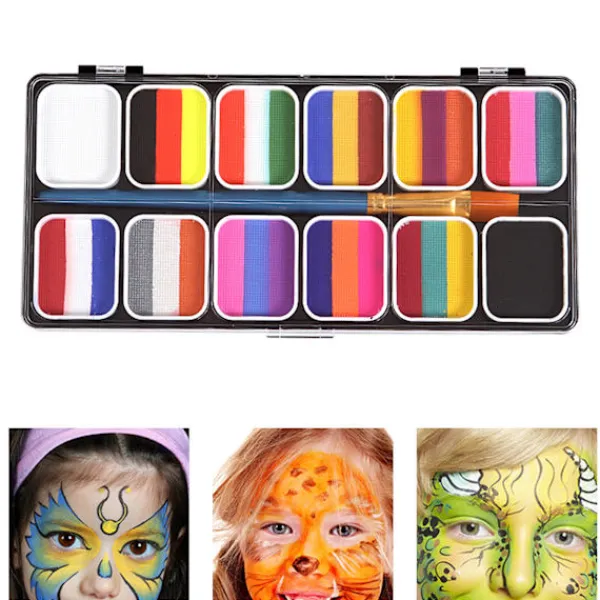 Ansiktskroppsfärgpalett Halloween Party Makeup Ansiktsmålningsset med pensel för barn vuxen> Smink