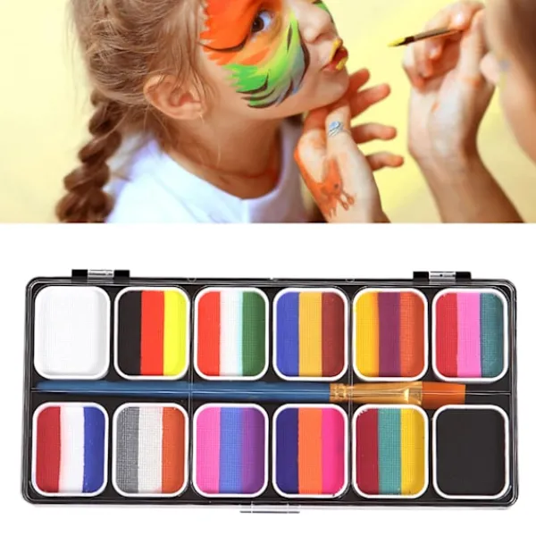 Ansiktskroppsfärgpalett Halloween Party Makeup Ansiktsmålningsset med pensel för barn vuxen> Smink