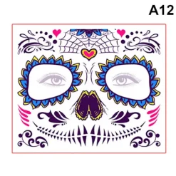 Ansiktsmakeup Klistermärke Special Vattentät Ansiktstatuering Dödens Dag Skalle Ansikte Utklädnad Halloween Temporära Tatuerings Klistermärken> Smink