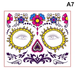 Ansiktsmakeup Klistermärke Special Vattentät Ansiktstatuering Dödens Dag Skalle Ansikte Utklädnad Halloween Temporära Tatuerings Klistermärken> Smink