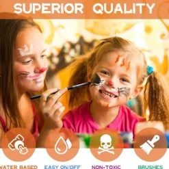 Ansiktsmålningskit - 15 Livfulla Färger Icke-Toxisk Tvättbar Smink för Barn & Vuxna | Vattenbaserad Halloween, Fest, Cosplay | Inkluderar 2 Penslar & Palett | Fyndiq><noscript><img width=