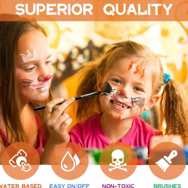 Ansiktsmålningskit - 15 Livfulla Färger Icke-Toxisk Tvättbar Smink för Barn & Vuxna | Vattenbaserad Halloween, Fest, Cosplay | Inkluderar 2 Penslar & Palett | Fyndiq> Smink