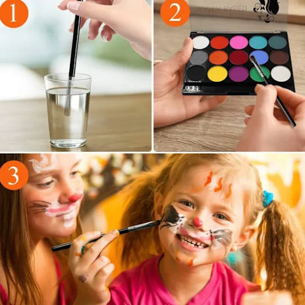 Ansiktsmålningskit - 15 Livfulla Färger Icke-Toxisk Tvättbar Smink för Barn & Vuxna | Vattenbaserad Halloween, Fest, Cosplay | Inkluderar 2 Penslar & Palett | Fyndiq> Smink