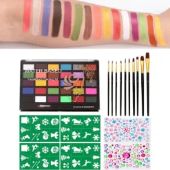 Ansiktsmålningskit 30 Färger med 10 Penslar Vänlig för Känslig Hy Hypoallergen Ansiktsmålningspalett Set för Cosplay Halloween> Smink