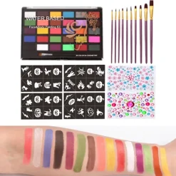 Ansiktsmålningskit 30 Färger med 10 Penslar Vänlig för Känslig Hy Hypoallergen Ansiktsmålningspalett Set för Cosplay Halloween> Smink