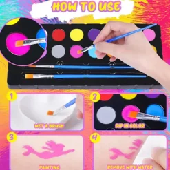 Ansiktsmålningskit för barn, 16-färgspalett med penslar, giftfri & tvättbar, perfekt för Halloween & fester{F2}> Smink