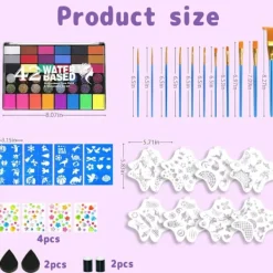 Ansiktsmålningskit för barn, 42 färger kroppsmålning, ansiktsmålningsset, med 10 penslar, 8 stenciler, 4 svampar, 4 klistermärkesark, 4 ädelstensark, giftfritt & | Fyndiq> Smink