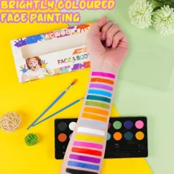 Ansiktsmålningskit för barn, 16-färgspalett med penslar, giftfri och tvättbar, perfekt för Halloween och fester[gks]><noscript><img width=