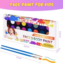 Ansiktsmålningskit för barn, 16-färgspalett med penslar, giftfri och tvättbar, perfekt för Halloween och fester[gks]><noscript><img width=