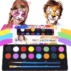 Ansiktsmålningskit för barn, 16-färgspalett med penslar, giftfri och tvättbar, perfekt för Halloween och fester[YD]> Smink