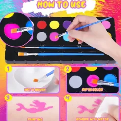 Ansiktsmålningskit för barn, 16-färgspalett med penslar, giftfri och tvättbar, perfekt för Halloween och fester[YD]> Smink